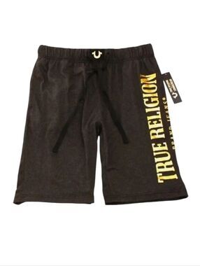 NWT TRUE RELIGION BLACK HEATHER AND METALIC GOLD LOUNGE SHORTS W/ POCKETS SZ. S